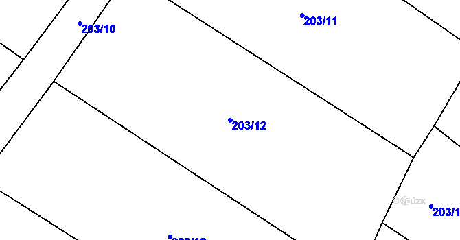 Parcela st. 203/12 v KÚ Žádlovice, Katastrální mapa