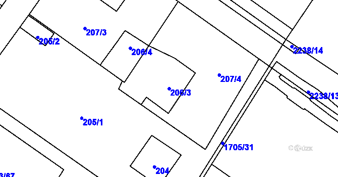 Parcela st. 206/3 v KÚ Žádlovice, Katastrální mapa
