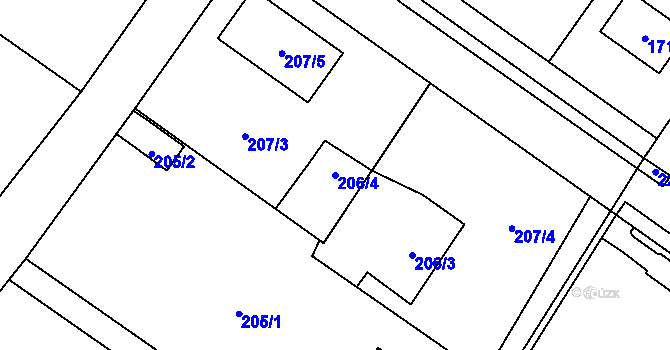 Parcela st. 206/4 v KÚ Žádlovice, Katastrální mapa