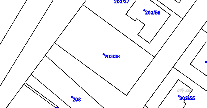 Parcela st. 203/38 v KÚ Žádlovice, Katastrální mapa