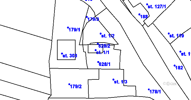 Parcela st. 1/1 v KÚ Loučany na Hané, Katastrální mapa