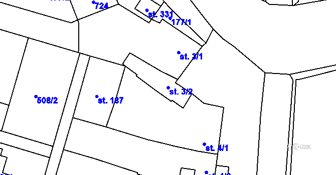Parcela st. 3/2 v KÚ Loučany na Hané, Katastrální mapa