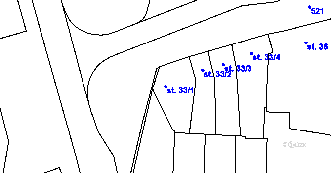 Parcela st. 33/1 v KÚ Loučany na Hané, Katastrální mapa