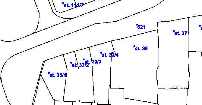 Parcela st. 33/4 v KÚ Loučany na Hané, Katastrální mapa