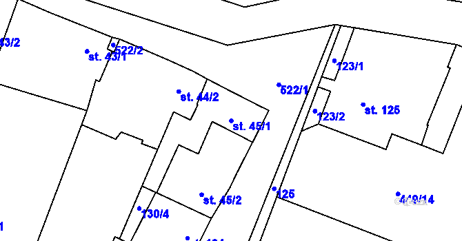 Parcela st. 45/1 v KÚ Loučany na Hané, Katastrální mapa