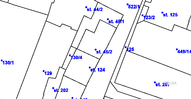 Parcela st. 45/2 v KÚ Loučany na Hané, Katastrální mapa