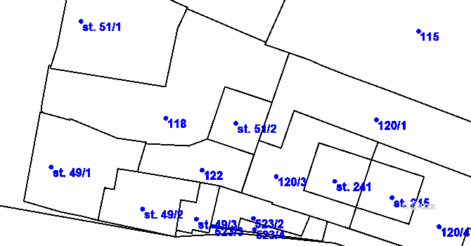 Parcela st. 51/2 v KÚ Loučany na Hané, Katastrální mapa