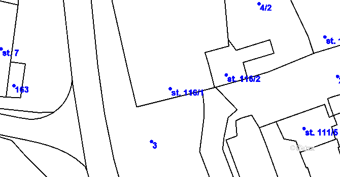 Parcela st. 116/1 v KÚ Loučany na Hané, Katastrální mapa