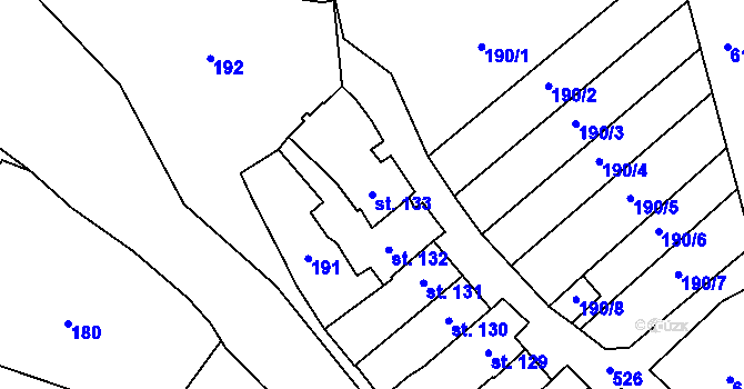 Parcela st. 133 v KÚ Loučany na Hané, Katastrální mapa