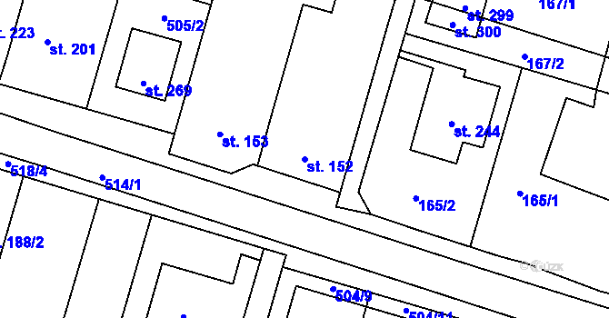 Parcela st. 152 v KÚ Loučany na Hané, Katastrální mapa