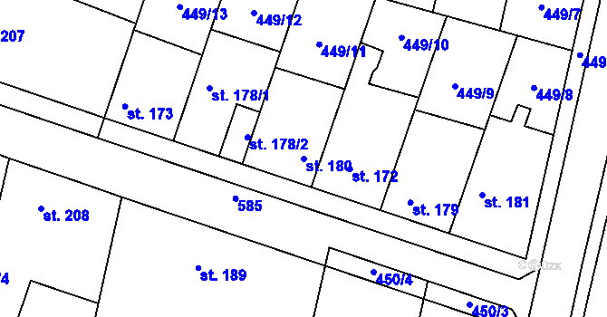 Parcela st. 180 v KÚ Loučany na Hané, Katastrální mapa