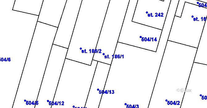 Parcela st. 186/1 v KÚ Loučany na Hané, Katastrální mapa