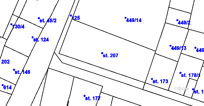 Parcela st. 207 v KÚ Loučany na Hané, Katastrální mapa