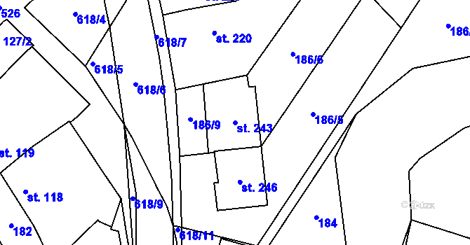 Parcela st. 243 v KÚ Loučany na Hané, Katastrální mapa