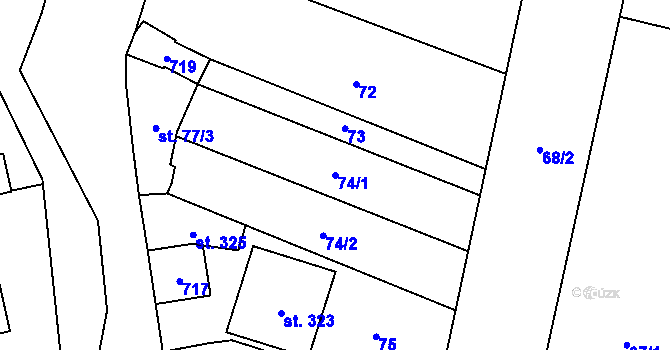 Parcela st. 74/1 v KÚ Loučany na Hané, Katastrální mapa