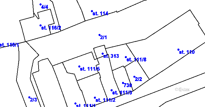 Parcela st. 313 v KÚ Loučany na Hané, Katastrální mapa