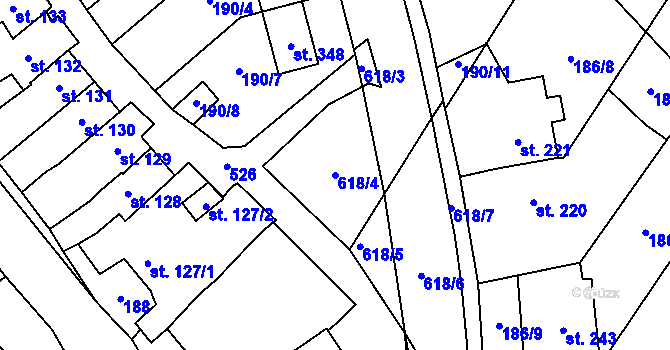 Parcela st. 618/4 v KÚ Loučany na Hané, Katastrální mapa