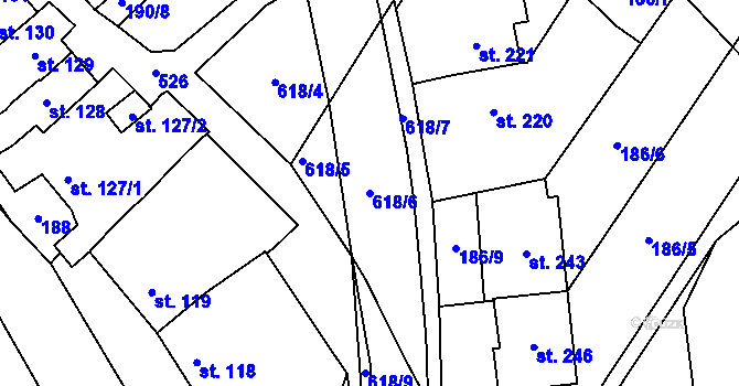 Parcela st. 618/6 v KÚ Loučany na Hané, Katastrální mapa