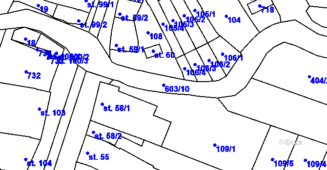 Parcela st. 603/10 v KÚ Loučany na Hané, Katastrální mapa