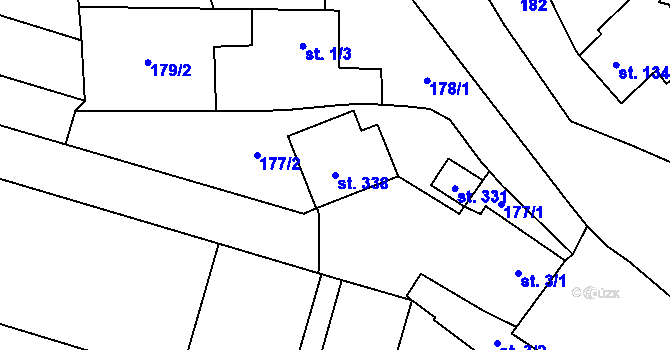 Parcela st. 338 v KÚ Loučany na Hané, Katastrální mapa