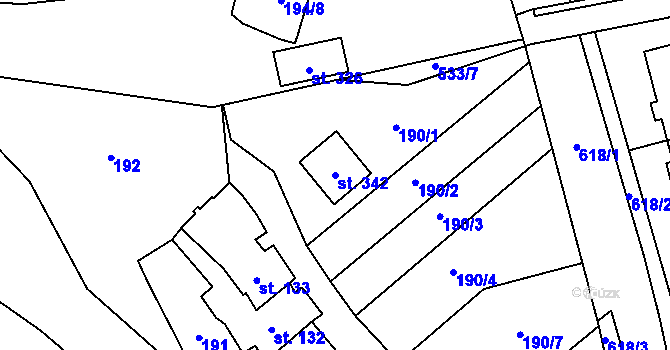 Parcela st. 342 v KÚ Loučany na Hané, Katastrální mapa