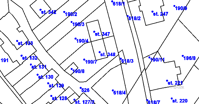 Parcela st. 348 v KÚ Loučany na Hané, Katastrální mapa