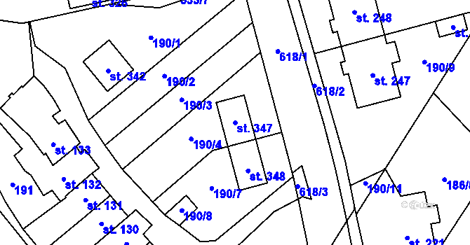 Parcela st. 347 v KÚ Loučany na Hané, Katastrální mapa