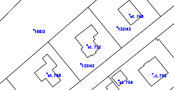 Parcela st. 732 v KÚ Loučeň, Katastrální mapa