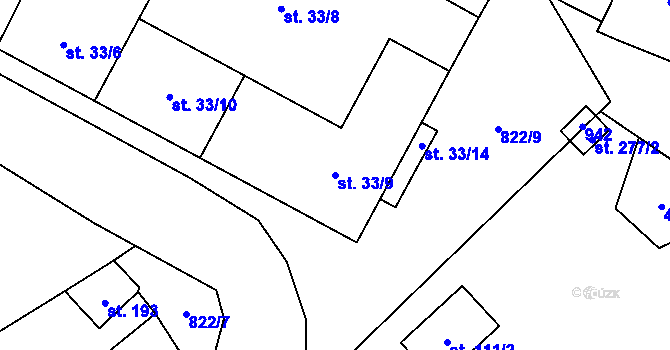 Parcela st. 33/9 v KÚ Loučeň, Katastrální mapa