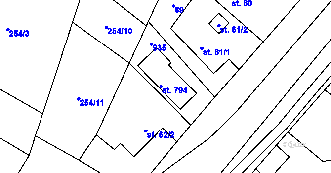 Parcela st. 62/1 v KÚ Loučeň, Katastrální mapa