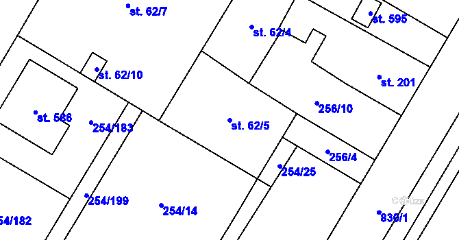 Parcela st. 62/5 v KÚ Loučeň, Katastrální mapa