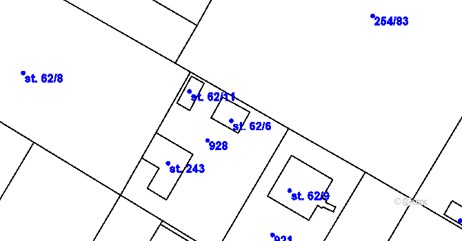 Parcela st. 62/6 v KÚ Loučeň, Katastrální mapa