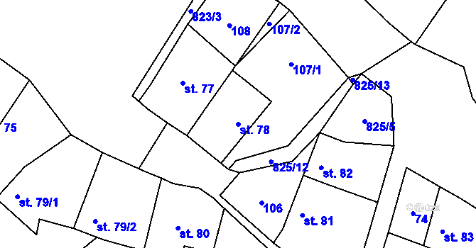 Parcela st. 78 v KÚ Loučeň, Katastrální mapa