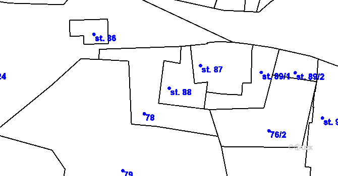 Parcela st. 88 v KÚ Loučeň, Katastrální mapa