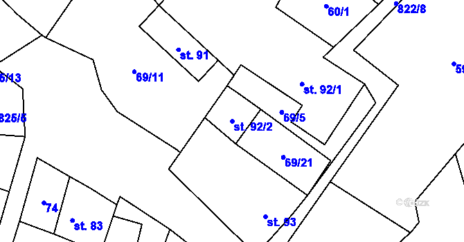 Parcela st. 92/2 v KÚ Loučeň, Katastrální mapa