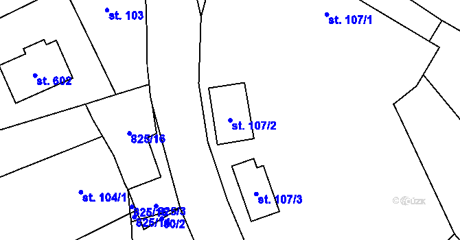 Parcela st. 107/2 v KÚ Loučeň, Katastrální mapa