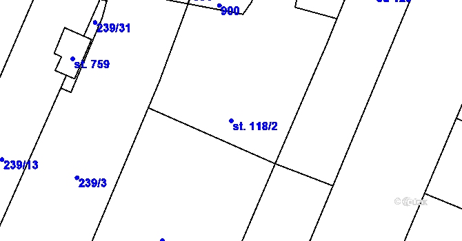 Parcela st. 118/2 v KÚ Loučeň, Katastrální mapa