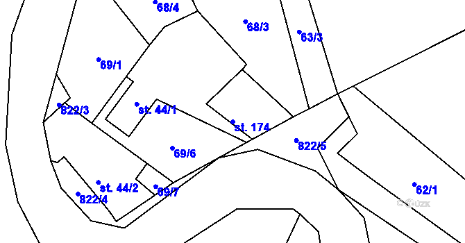 Parcela st. 174 v KÚ Loučeň, Katastrální mapa