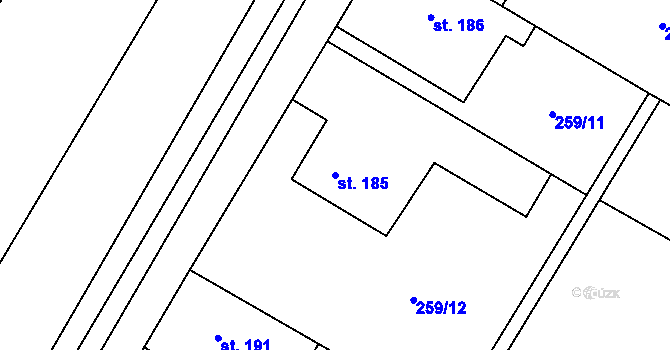 Parcela st. 185 v KÚ Loučeň, Katastrální mapa