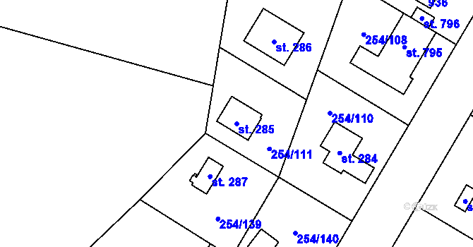 Parcela st. 285 v KÚ Loučeň, Katastrální mapa