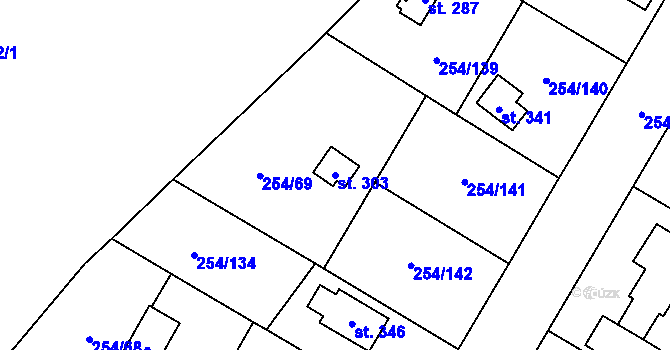 Parcela st. 303 v KÚ Loučeň, Katastrální mapa