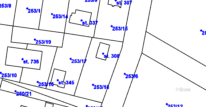 Parcela st. 308 v KÚ Loučeň, Katastrální mapa