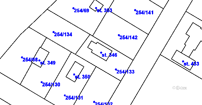 Parcela st. 346 v KÚ Loučeň, Katastrální mapa