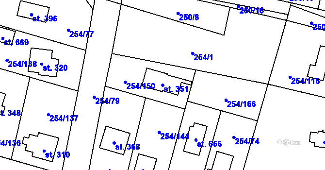Parcela st. 351 v KÚ Loučeň, Katastrální mapa