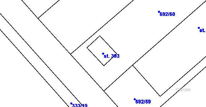 Parcela st. 393 v KÚ Loučeň, Katastrální mapa