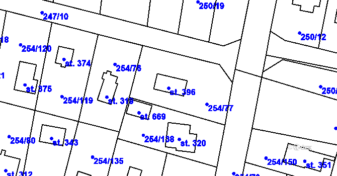 Parcela st. 396 v KÚ Loučeň, Katastrální mapa
