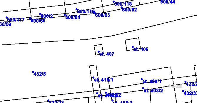 Parcela st. 407 v KÚ Loučeň, Katastrální mapa