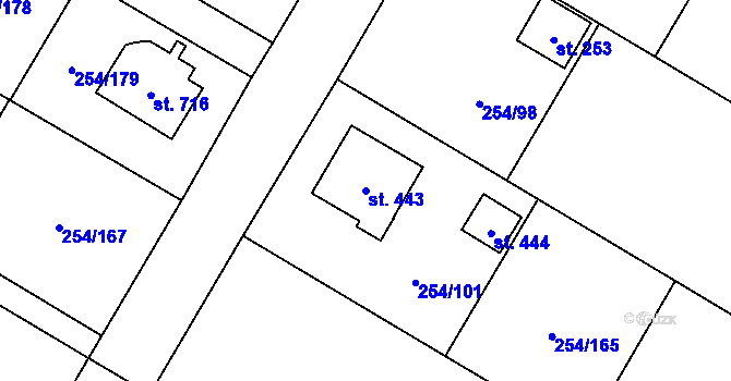 Parcela st. 443 v KÚ Loučeň, Katastrální mapa