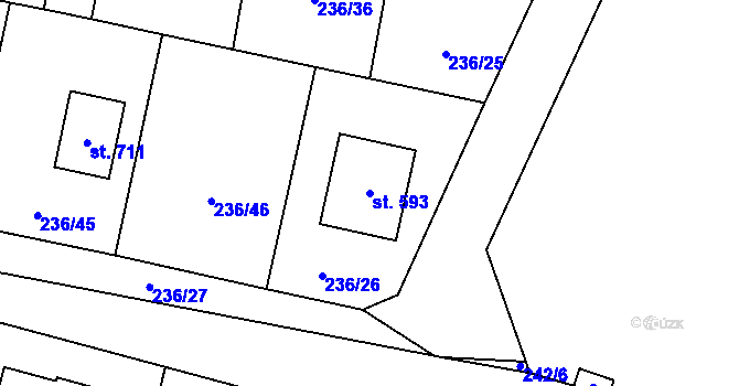 Parcela st. 593 v KÚ Loučeň, Katastrální mapa