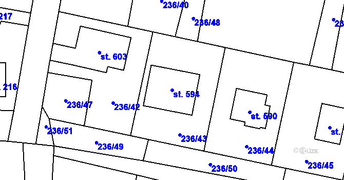 Parcela st. 594 v KÚ Loučeň, Katastrální mapa